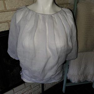 Humanoid Lightweight Gauzy Boho Pale Blue linen-like wrap top XS/S